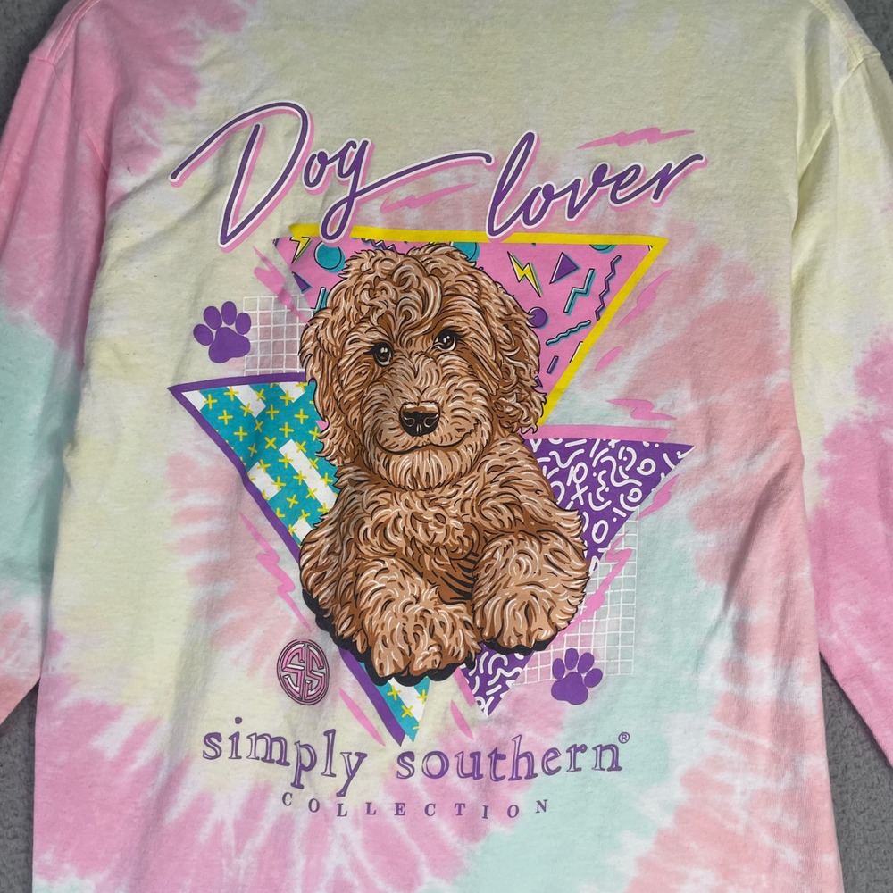 Simply Southern Dog Lover Tie Dye Long Sleeve Shirt Womens Medium Pink Cotton - Picture 5 of 8